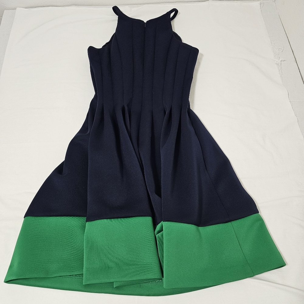 Vince Camuto Pleated A-Line Halter Dress Blue and Green Women's 8 Polyester Mix - Picture 2 of 7